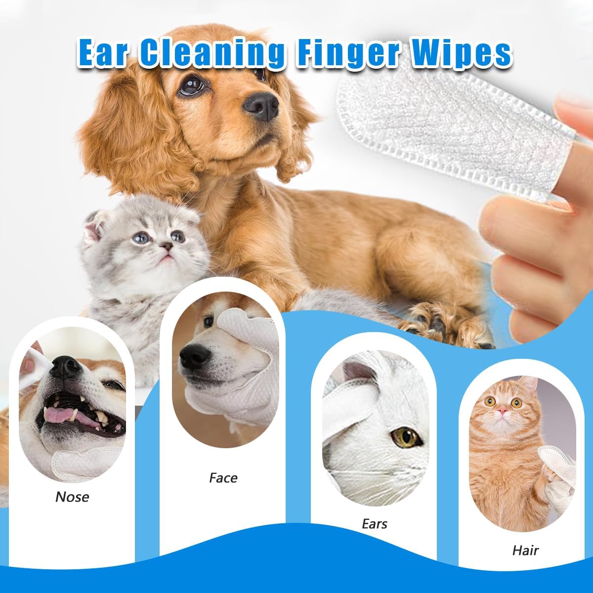 Ear Cleaning Finger Wipes for Dogs and Cats, Ear Soothing Wipes, Ear Cleaner, Relieves Itchy Pet Ears, Removes Ear Wax, Dirt, Soothes and Deodorizes (50 PCS)