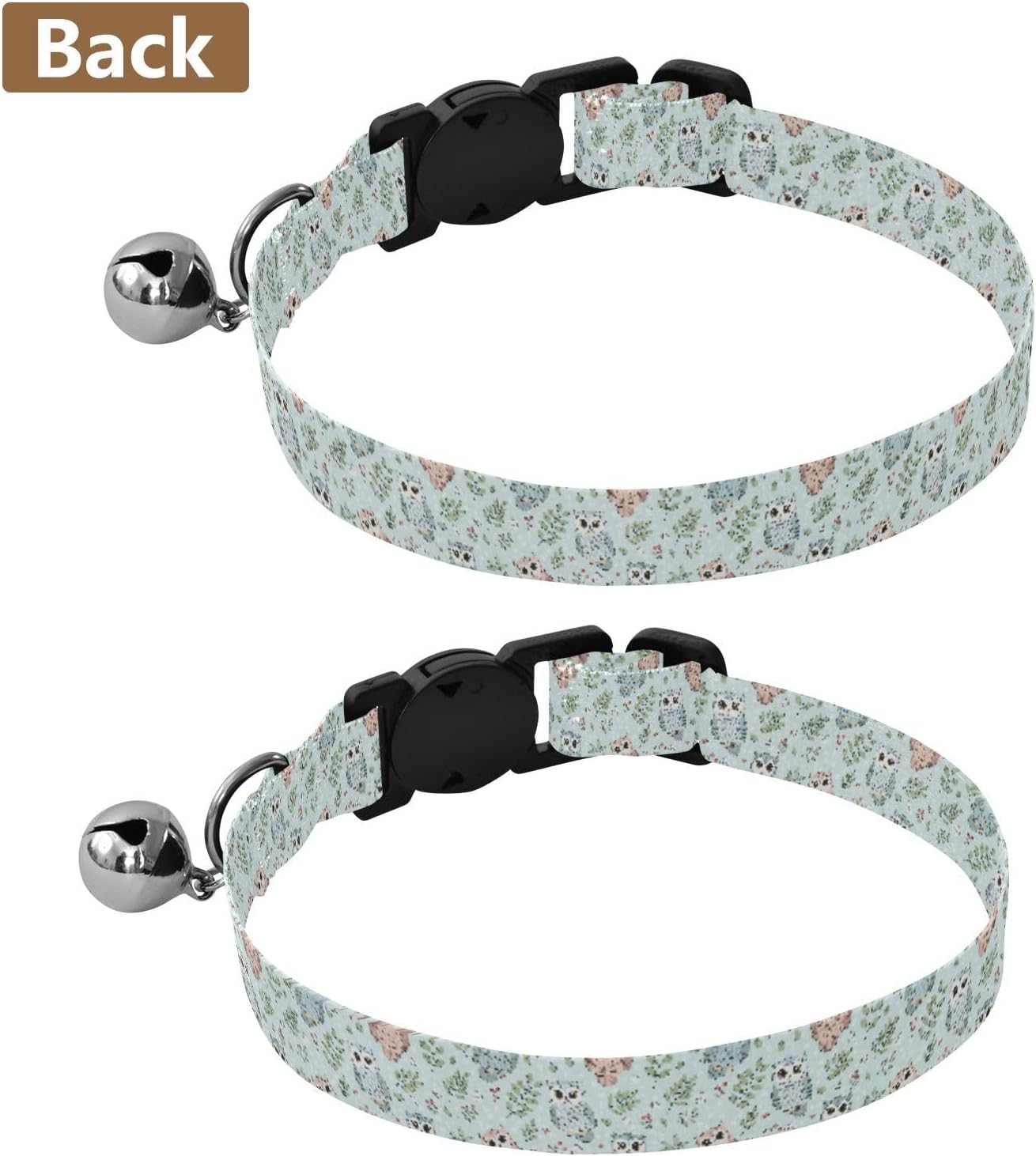 Cute Animals Owls Blue Print Dog Collar with Buckle Adjustable 2 Pack Quick Release Pet Collar for Small Dogs Cats