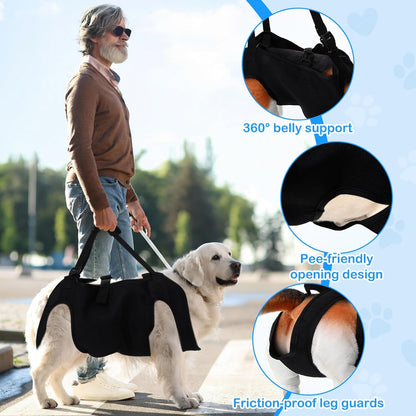 Dog Carry Sling Emergency Backpack Pet Legs Support and Rehabilitation Dog Lift Harness Adjustable Lifting Straps Carrier for Senior Dogs Joint Injuries, Arthritis, Hiking, Skiing, Black(XL)