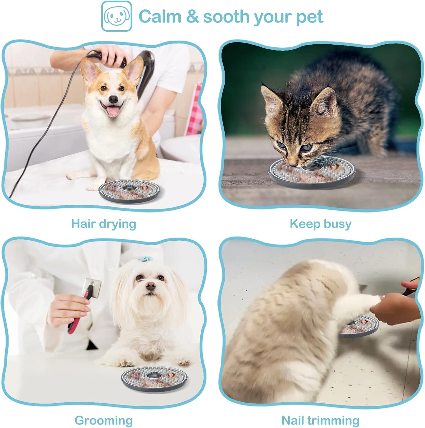 Avont Lick Mat for Dogs Cats, Cat Dog Crate Lick Mat Slow Feeder for Wet Food, Peanut Butter Lick Pad, Soothing Calming Licking Mat for Kennel Crate Training Grooming -Grey