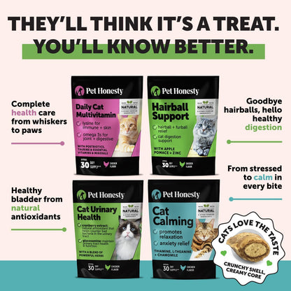 Cat Multivitamin Crunchy & Creamy Chews - Cat Treats for Health + Immune, Joint Support, Skin & Coat, & Digestion - Vitamins with Omega 3s, Lysine & Probiotics (30 Day Supply)