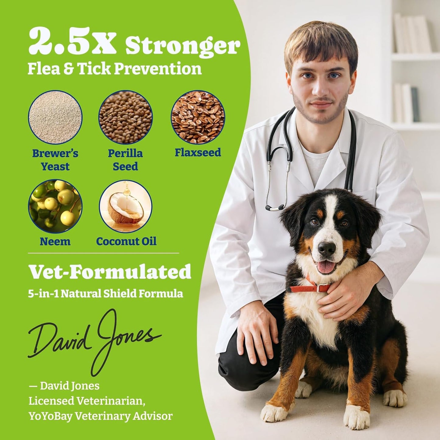 Flea & Tick Prevention for Dogs Chewables, Natural Dog Flea and Tick Control Treatment, Oral Flea Pills, Dogs Supplement, Natural Shield 5-in-1 Protection, Beef & Carrot Flavor, 180 Soft Chews