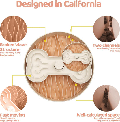 Puzzle Feeder Slow Feeder Dog Bowl for Large Dogs with Non-Slip Base - Adjustable Speed Design, Removable Puzzle Inserts & Dishwasher Safe, Pink