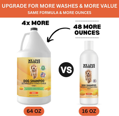 Dog Shampoo Half Gallon - Cleans, Conditions & Detangles, Goldendoodles, Poodles, & Doodle Shampoo - for Matted Pet Hair - Sensitive Skin Wash for Puppies - Made in The USA, 64OZ (Mango)