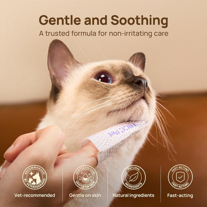 HICC PET Cat Chin Acne Finger Wipes – Gentle Enzyme Complex Care for Feline Acne & Blackheads, Vet Recommended Daily Chin Cleaning Wipes, No-Rinse Natural Formula