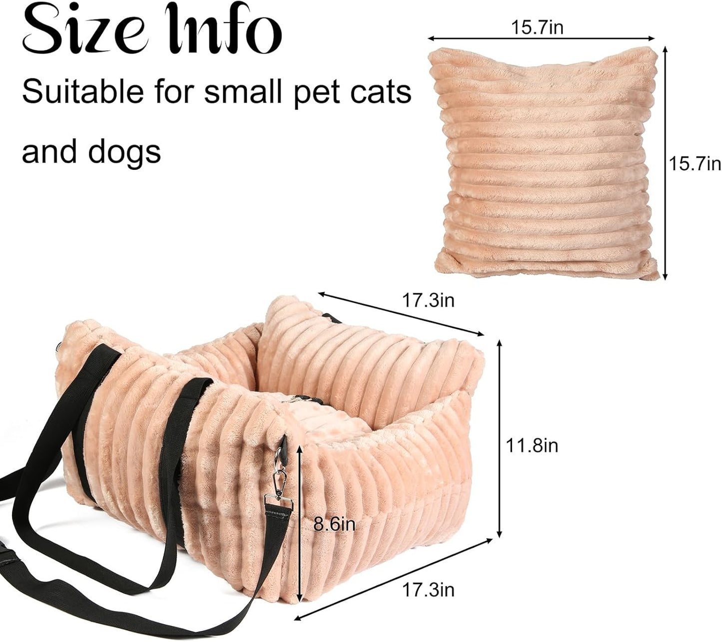 Dog Car Booster Seat, for Small Dogs Under 30 lbs, Detachable Washable Travel Bed with Storage Pockets and Safety Belt (Pink, Medium)