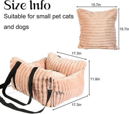 Dog Car Booster Seat, for Small Dogs Under 30 lbs, Detachable Washable Travel Bed with Storage Pockets and Safety Belt (Pink, Medium)