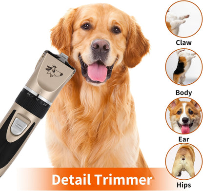Aovdy Dog Clippers Grooming Kit Dog Shaver Clippers Hair and Paw Electric Cleaning Hair Clippers Set for Dogs Cats Rabbit (Gold, Limit Combs Set+Foot Shaving Blade)
