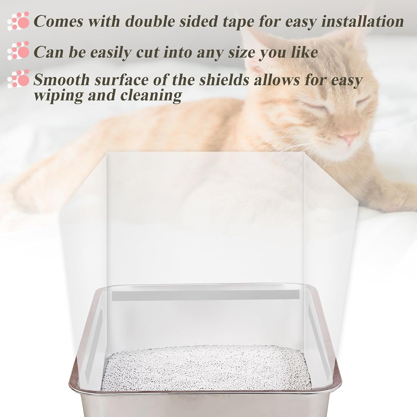 4 Pack Cat Litter Box Pee Shields Transparent Shield Box Splash Guard Urine Splash Guard for Easy Cleaning for Open Top Litter Pan, 14.5×11.5 Inch, Litter Box Not Included