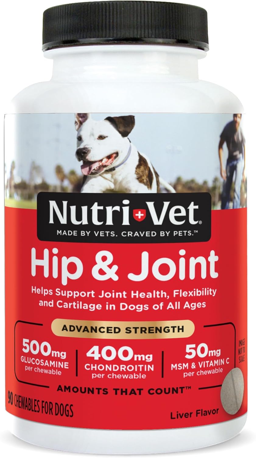Nutri-Vet Hip & Joint Advanced Strength Dog Joint Supplement, Dog Glucosamine, Pet Supplements, Formulated with Glucosamine Chondroitin and MSM, Pet Supplies, Puppy Essentials, 90 Count