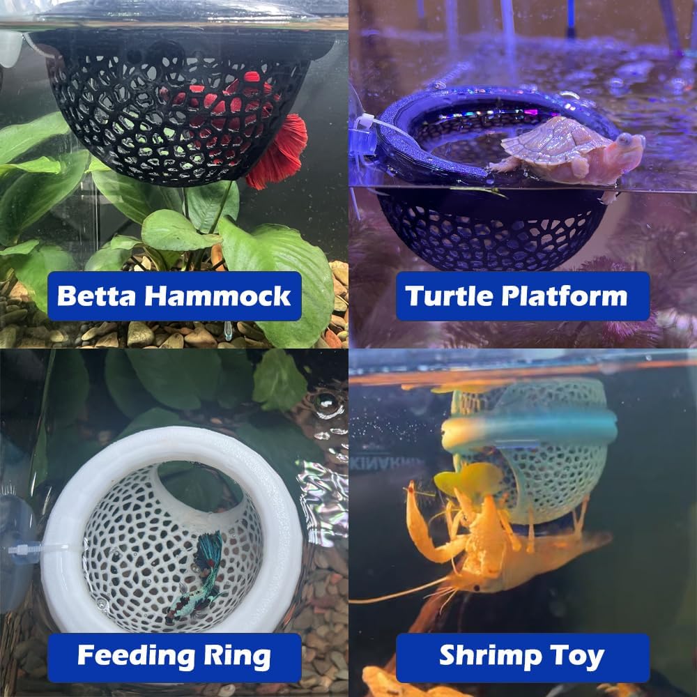 Floating Betta Hammock with Suction Cup, Shrimp Cave, Betta Fish Feeding Rings,3D Printed Aquarium Decor (Sand, Large)