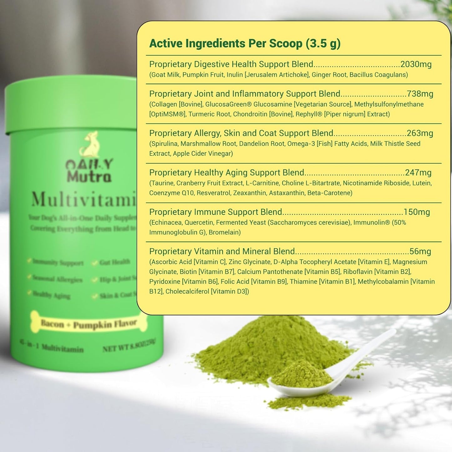 Dog Multivitamin Powder with Chondroitin, Omega 3 & Probiotics - 45-in-1 Daily Vitamins and Supplements for Dogs to Support Joint, Immune System, Digestive Health, Skin & Coat - 8.8 oz