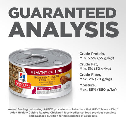 Hill's Science Diet Healthy Cuisine, Adult 1-6, Great Taste, Wet Cat Food, Roasted chicken & Rice Stew, 2.8 oz Can, Case of 24