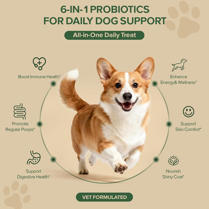 Probiotics for Dogs - Dog Probiotics for Yeast, Itchy Skin and Itchy Ears, Digestive Health, Diarrhea Relief, Gut & Immune Support - with 7 Enzymes, 3 Prebiotics & Omega-3 (Duck 30ct)