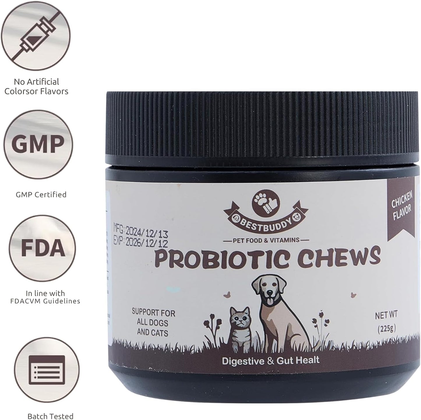 Best Buddy Dog Supplement Bundle – 15-in-1 Multivitamin Treats + Probiotic Chews | Joint, Skin, Coat & Digestive Health Support | Grain-Free Chicken Flavor, 225g Each