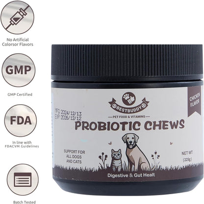 Best Buddy Dog Supplement Bundle – 15-in-1 Multivitamin Treats + Probiotic Chews | Joint, Skin, Coat & Digestive Health Support | Grain-Free Chicken Flavor, 225g Each