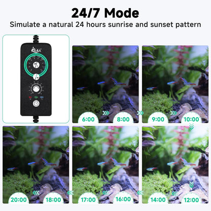 AQQA LED Aquarium Light, 24/7 Mode IP68 Waterproof Extendable Bracket Fish Tank Light, DIY Mode Full Spectrum Aquarium Plant Light, Adjustable Timer/Brightness Memory Function for 24-32 Inch Fish Tank