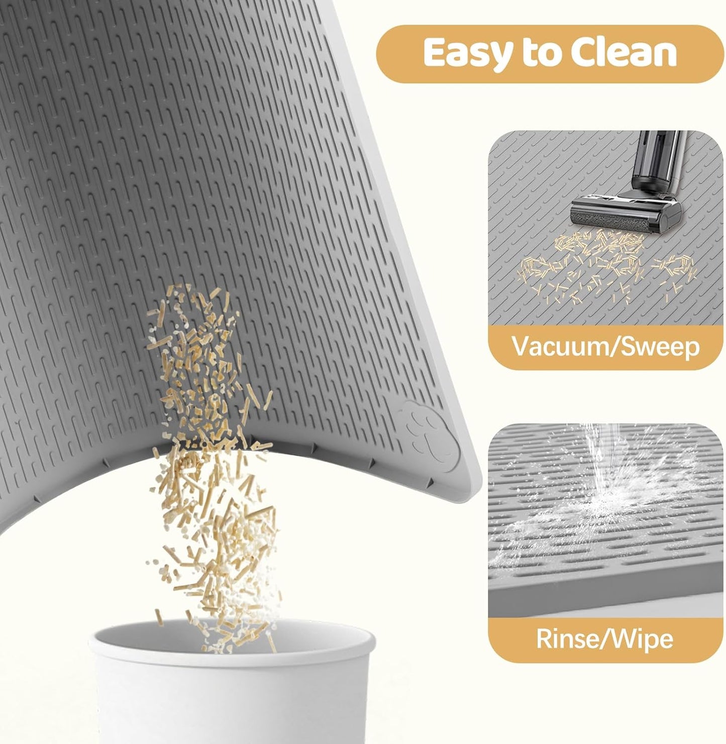 Cat Litter Mat, 2 Pack Large 34" x 22" Silicone Mat Litter Trapping Mat for Scatter Control, Soft on Kitty Paws, Easy to Clean (Light Grey)