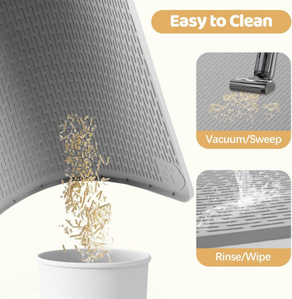 Cat Litter Mat, 2 Pack Large 34" x 22" Silicone Mat Litter Trapping Mat for Scatter Control, Soft on Kitty Paws, Easy to Clean (Light Grey)