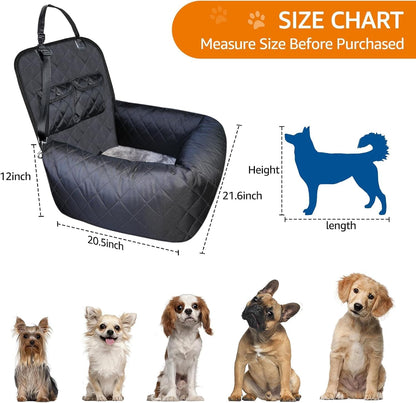 Dog Car Seat/Bed for Small & Medium Dogs up to 40 lbs – Plush Cushion, Safety Belt, Waterproof Washable Cover, Storage Pockets – Fits Front & Back Seats, Travel Booster Seat for Pets