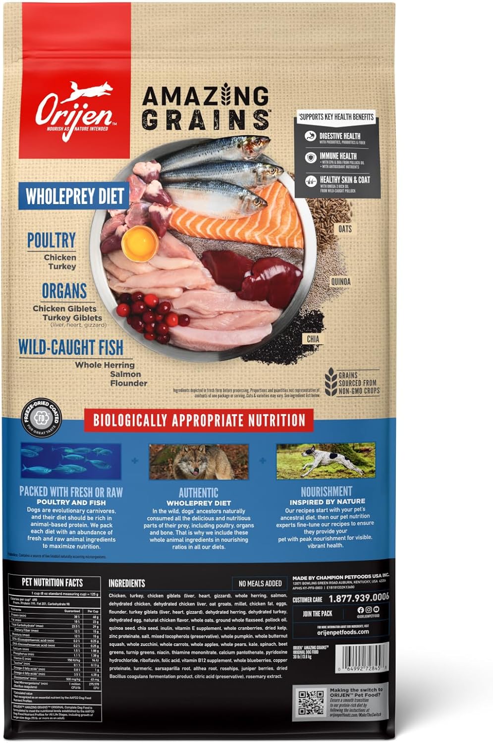 ORIJEN Amazing Grains Dry Dog Food Original Recipe 30lb Bag