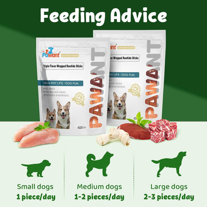 Triple-Flavor Rawhide Chews for Medium & Large Dogs - 5 Inch Chicken, Beef & Chicken Liver Dental Treats - Long Lasting Chew Sticks 227g/0.5lb