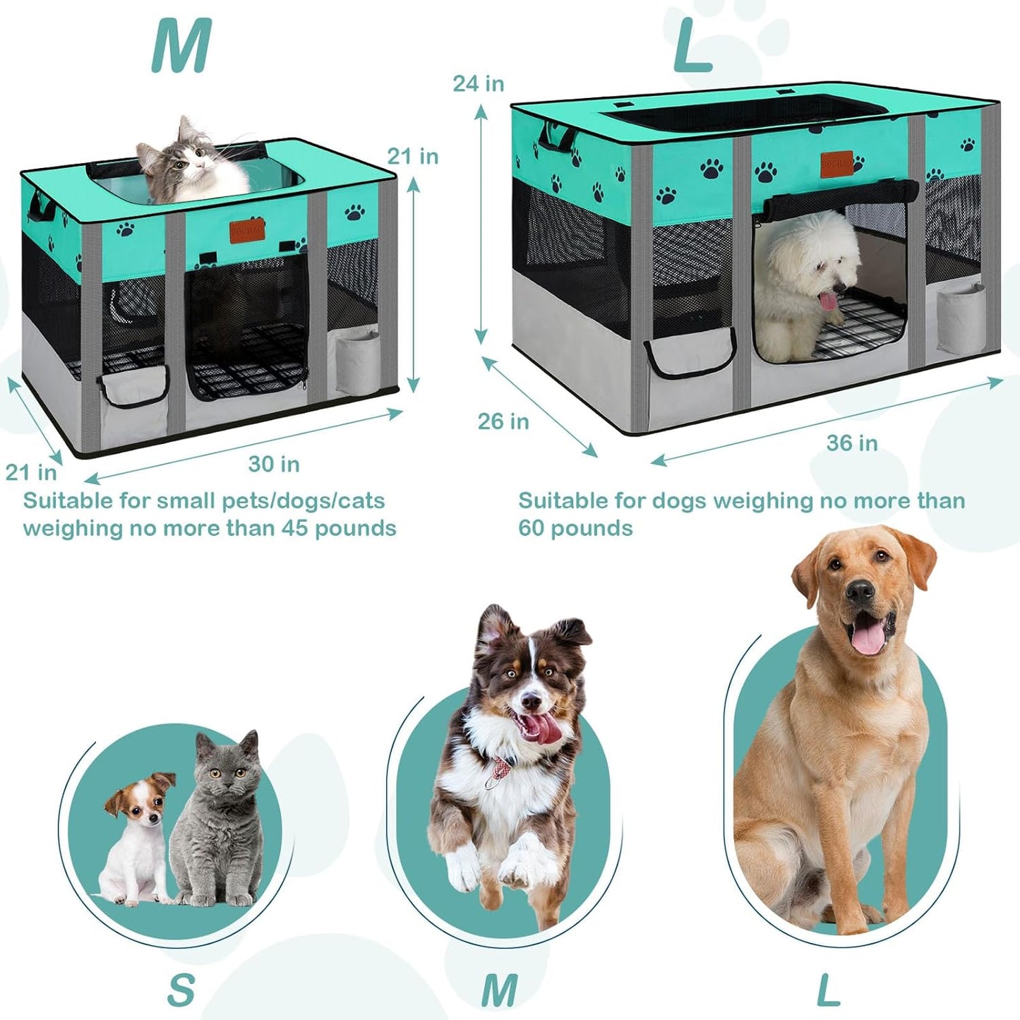 Portable Dog Playpen,Cat Playpen Pet Delivery Room,Portable Kennel Tent Game Pens Suitable for All Medium/Small Pets Metal Dog Crate,with Dog Pee Pad Carring Bag for Indoor/Outdoor Travel
