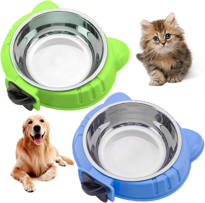 Hamiledyi Crate Dog Bowl 2 PCS Cat Removable Water Food Feeder Bowls with Bolt Holder Stainless Steel Hanging Suitable for Small Pet Dog Cat Bird (Blue+Green)
