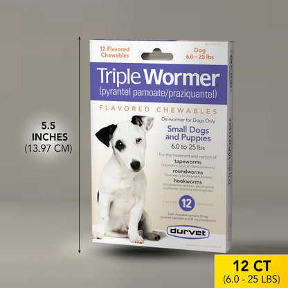 DURVET 12-Pack Triple Wormer Tablets for Puppies and Small Dogs