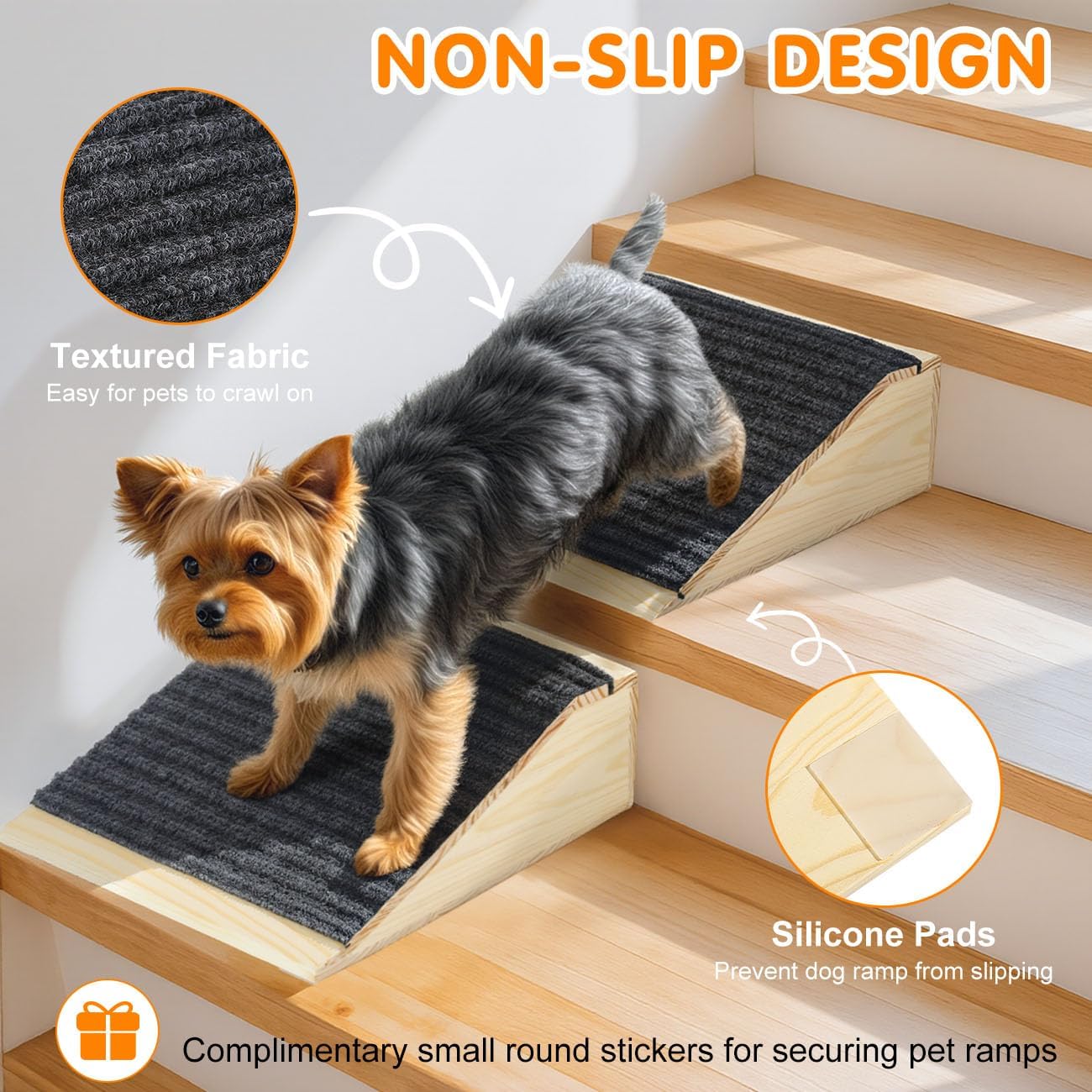 Dog Ramp for Stairs, Non-Slip Dog Stairs, Low-Angled Pet Ramps for Small Dogs and Cats, Medium Dogs, Step and Stair Assist for Injured and Older Pets, 2 Pack