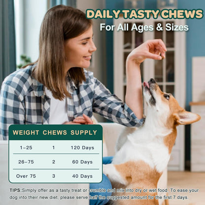 Glucosamine for Dogs, Hip and Joint Supplement for Dogs with Chondroitin, MSM, Turmeric, Omega-3 & Calcium, Dog Glucosamine Supports Pain Relief, Mobility & Comfort, Chicken Flavor, 120 Soft Chews