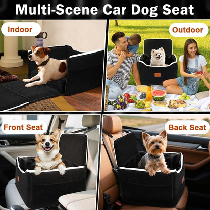 SZEE Dog Car Seat for Medium Sized Dogs up to 30 lbs, Dog Booster Car Seat with Protective Leather Cover, Save Cleaning Effort, Reclinable Backrest (Black)