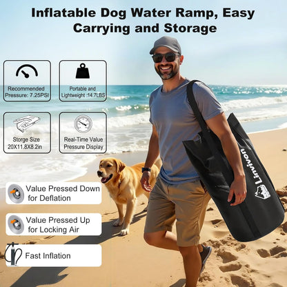 Inflatable Dog Boat Ramp for Dogs Up to 240 lbs, Inflatable Dock Floating Platform with Anti-Slip EVA Foam Safe & Easy Water Access, Dog Ramp for Boat, Pools, Lakes, Boats, Docks, Green