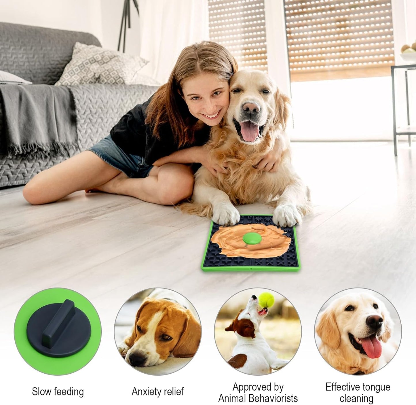 Lick Mat for Dogs Crate, Lick Mat for Dog, Dog Peanut Butter Lick Pads, Crate Training Aids for Puppies Slow Food Licking Pad(1 Pack, Orange)