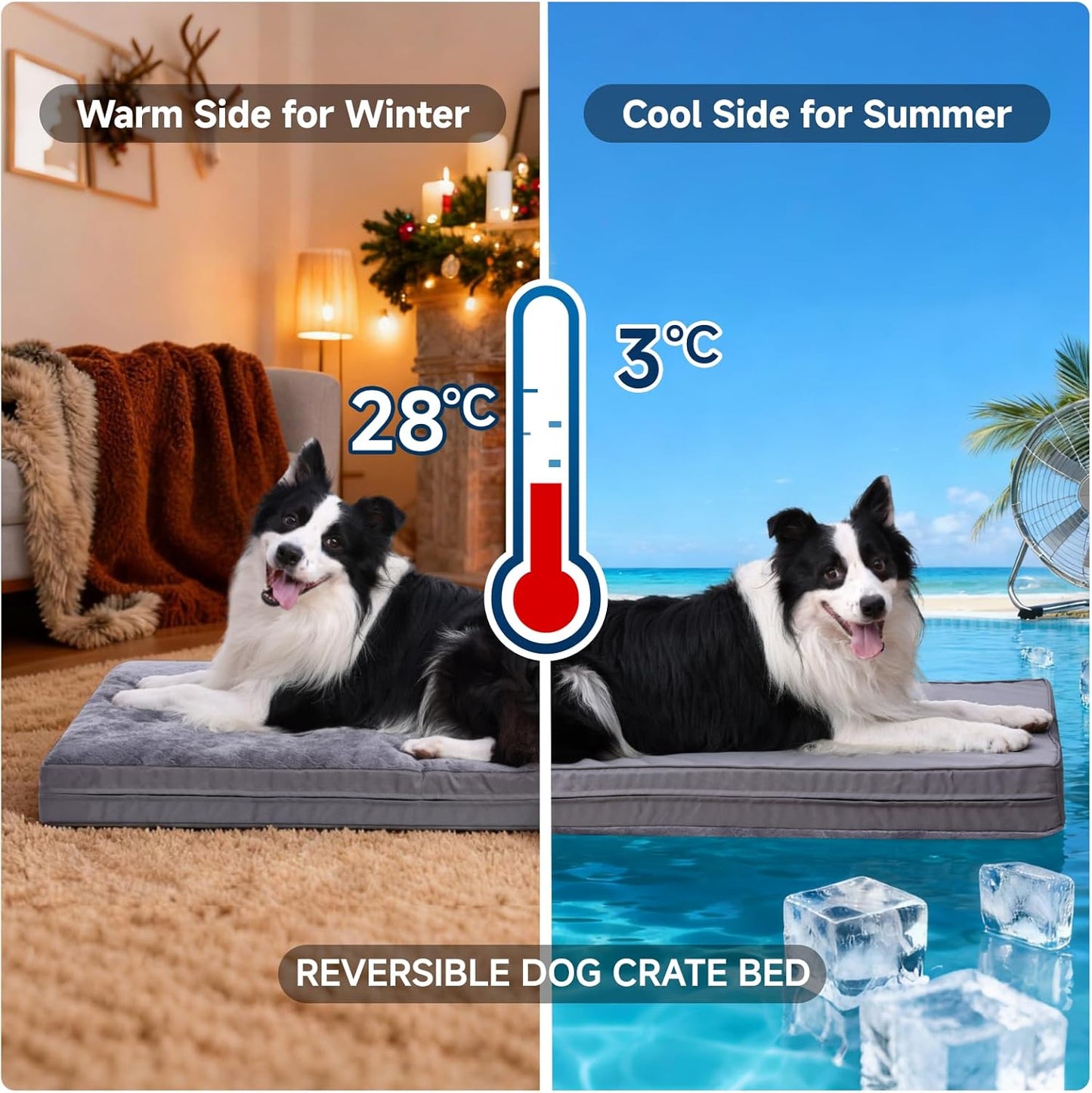 Waterproof Dog Bed for Crate - Outdoor Crate Pad for Small Medium Dogs, Orthopedic Egg Crate Foam, Anti-Slip, Reversible & Washable Cover, 29" x 18", Gray