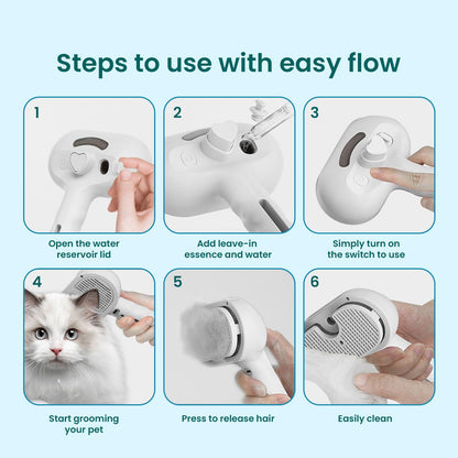 Pet Steam Brush for Dog & Cat, 3 in 1 Spray Hair Removal Comb for Shedding & Grooming, Water Brush for Long & Short Haired Pets, Includes 200ml Shampoo & USB Rechargeable Design, Green