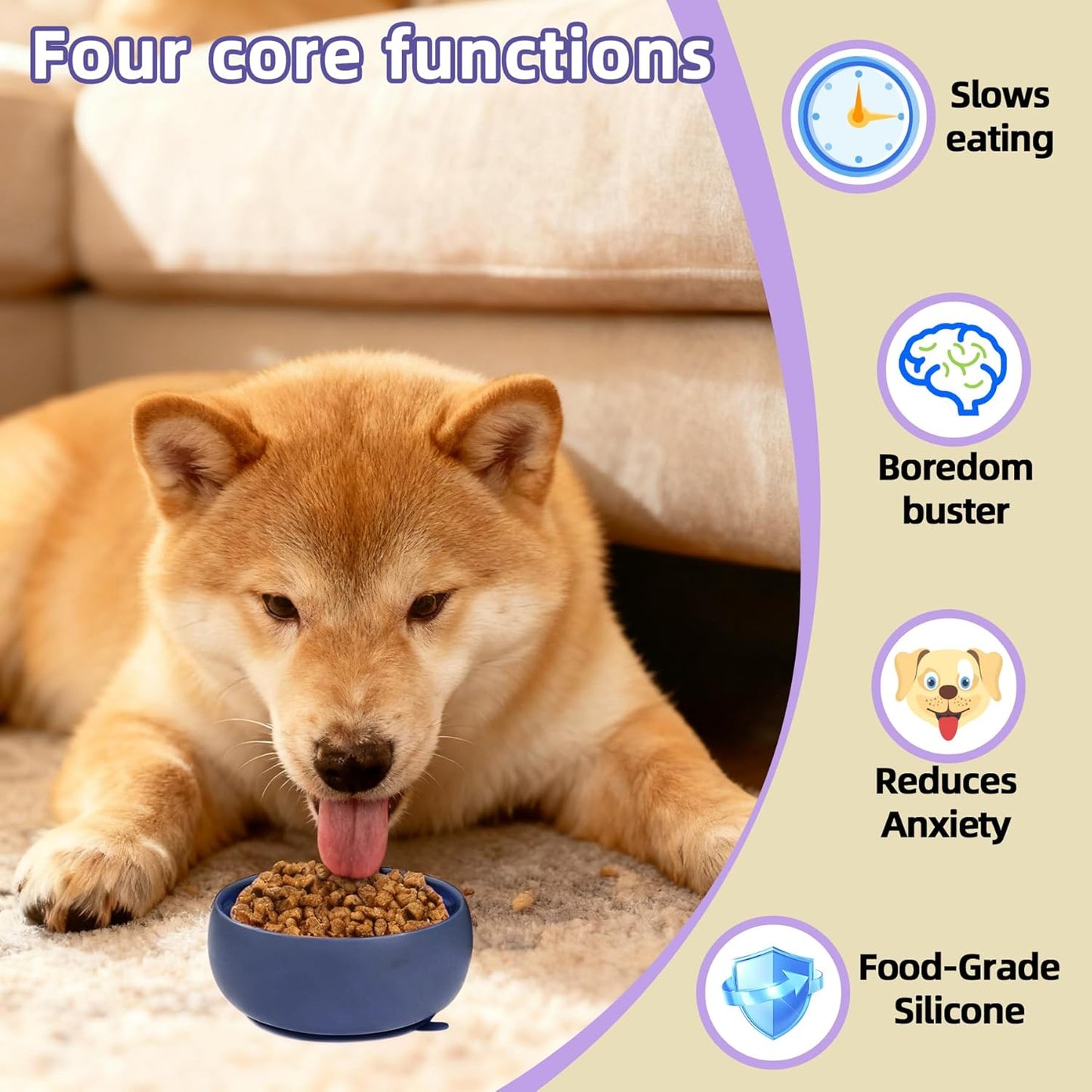 Deep Blue Lick Mat for Dogs & Cats - Anxiety Relief Slow Feeder Dog Bowl with Strong Suction - BPA-Free Silicone Puzzle Feeder for Calming, Enrichment & Stress-Free Grooming(Only for Small Dogs)