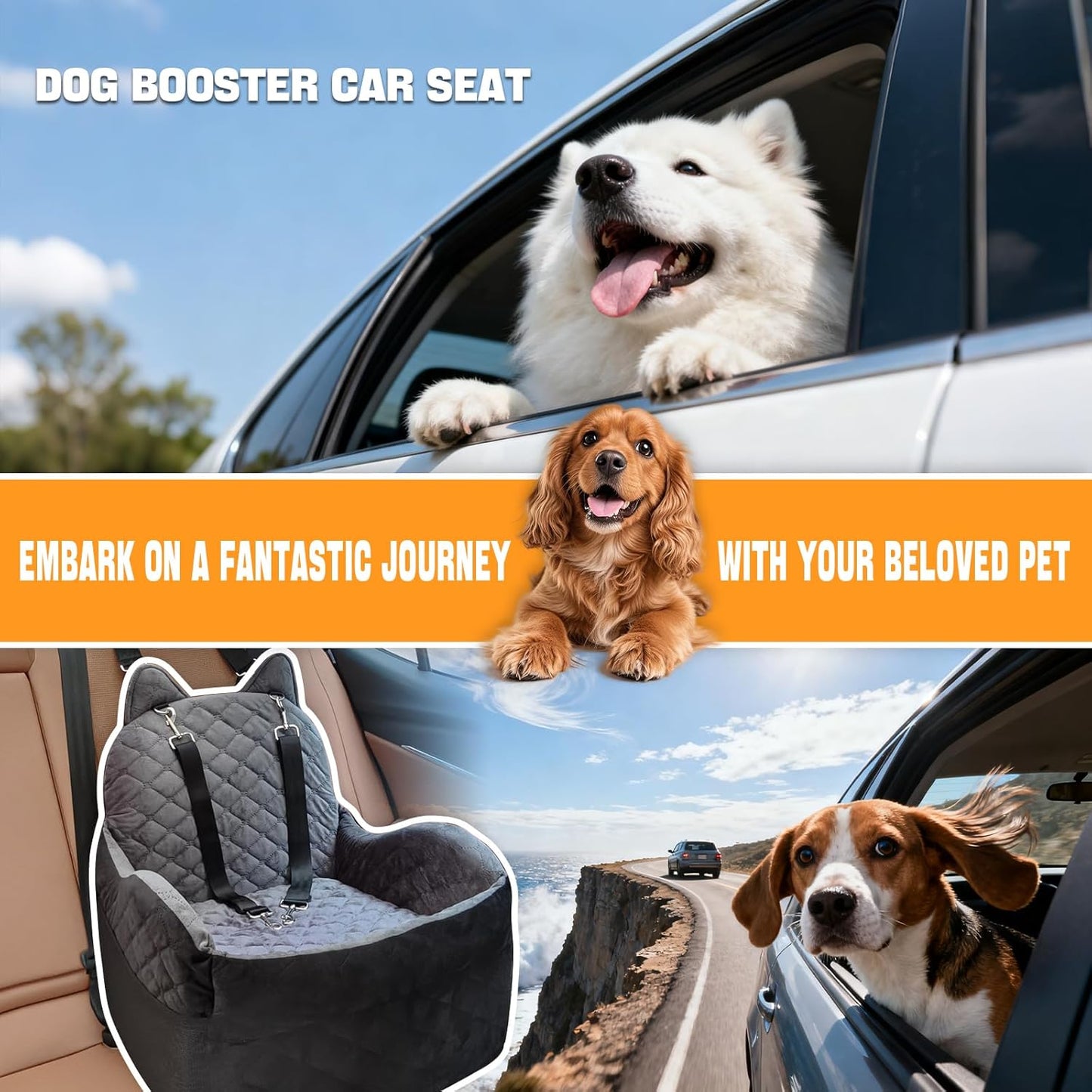 Dog Car Seat for Small Medium Sized Dog, Booster Car Seat with Elevated Memory Foam, Storage Pocket & Safety Belts, Detachable Washable Puppy Carrier Pet Travel Accessories