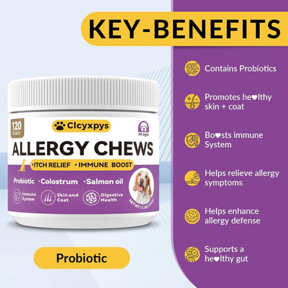 Probiotics for Dogs - Allergy Relief Chews Tablets for Dogs, Supporting Intestinal Health, Immunity - Relieving Itchy, Allergies, Licking Paws, Salmon Oil, Dry Skin and Hair Supplements-120ct