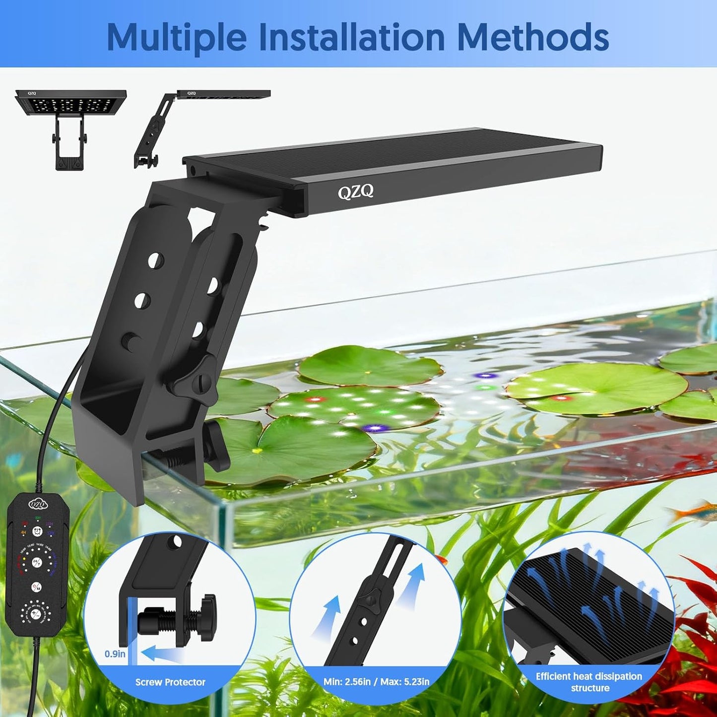 QZQ Fish Tank Light – Aquarium Light 24/7 Mode LED Aquarium Lights for Fish Tank with Adjustable Timer/Brightness, Aquarium Plant Light (16W for 12–20 Inch Tank)