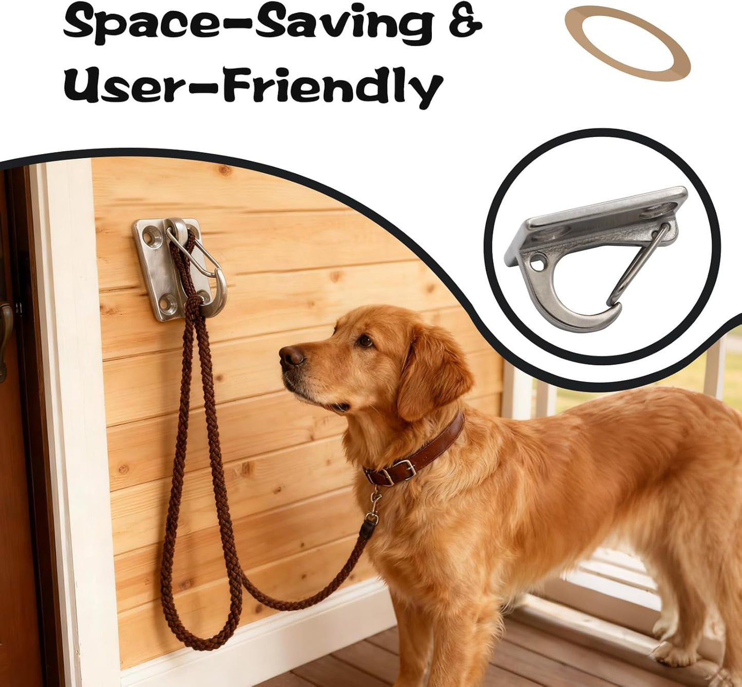 Dog Hooks for Wall, Dog Tie Out in The Yard, Indoor Dogs Leash Hook, Stainless Steel Construction, Perfect for Small, Medium & Large Dogs (2-Pack)