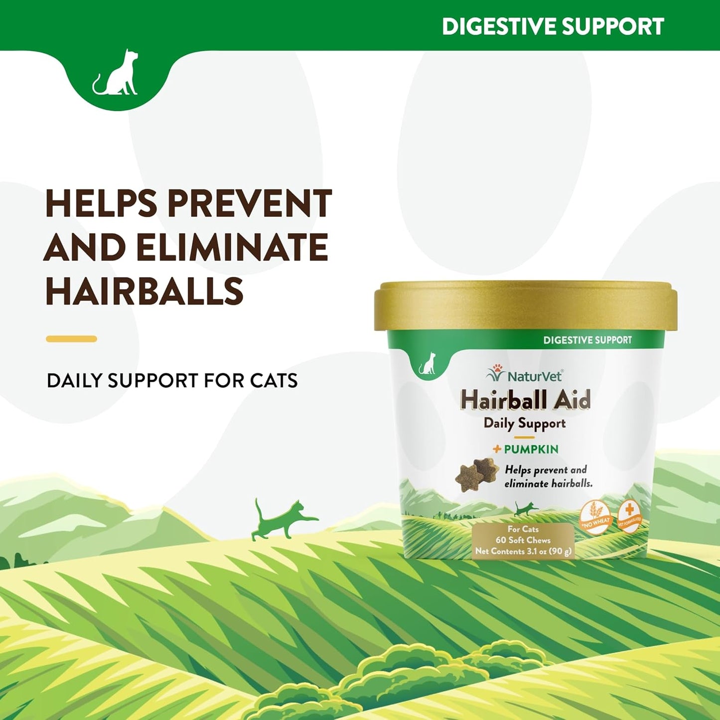 NaturVet L-Lysine Immune Support Plus Antioxidants Cat Supplement - 60 Soft Chews - Hairball Aid Supplement for Cats - 60 Soft Chews