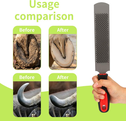 Hoof Rasp for Horse, 14in/33.5cm Steel Goats Sheep Hoof Rasp Double-Sided Rough or Fine Teeth Design Trimmers Farrier Tool Supplies for Horse Donkey Cow Goat Hooves Trimming Smoothing and Grooming