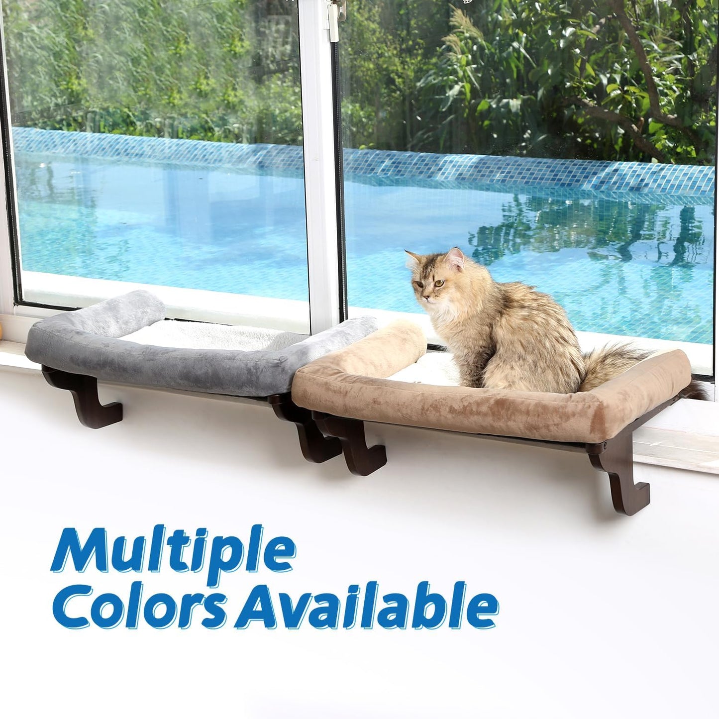 Zakkart Cat Perch for Window Sill with Bolster - Orthopedic Hammock Design with Premium Hardwood & Robust Metal Frame - Cat Window Seat for Large Cats and Kittens - Dark Stained Wood Gray Bed, 24''W