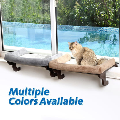 Zakkart Cat Perch for Window Sill with Bolster - Orthopedic Hammock Design with Premium Hardwood & Robust Metal Frame - Cat Window Seat for Large Cats and Kittens - Dark Stained Wood Gray Bed, 24''W
