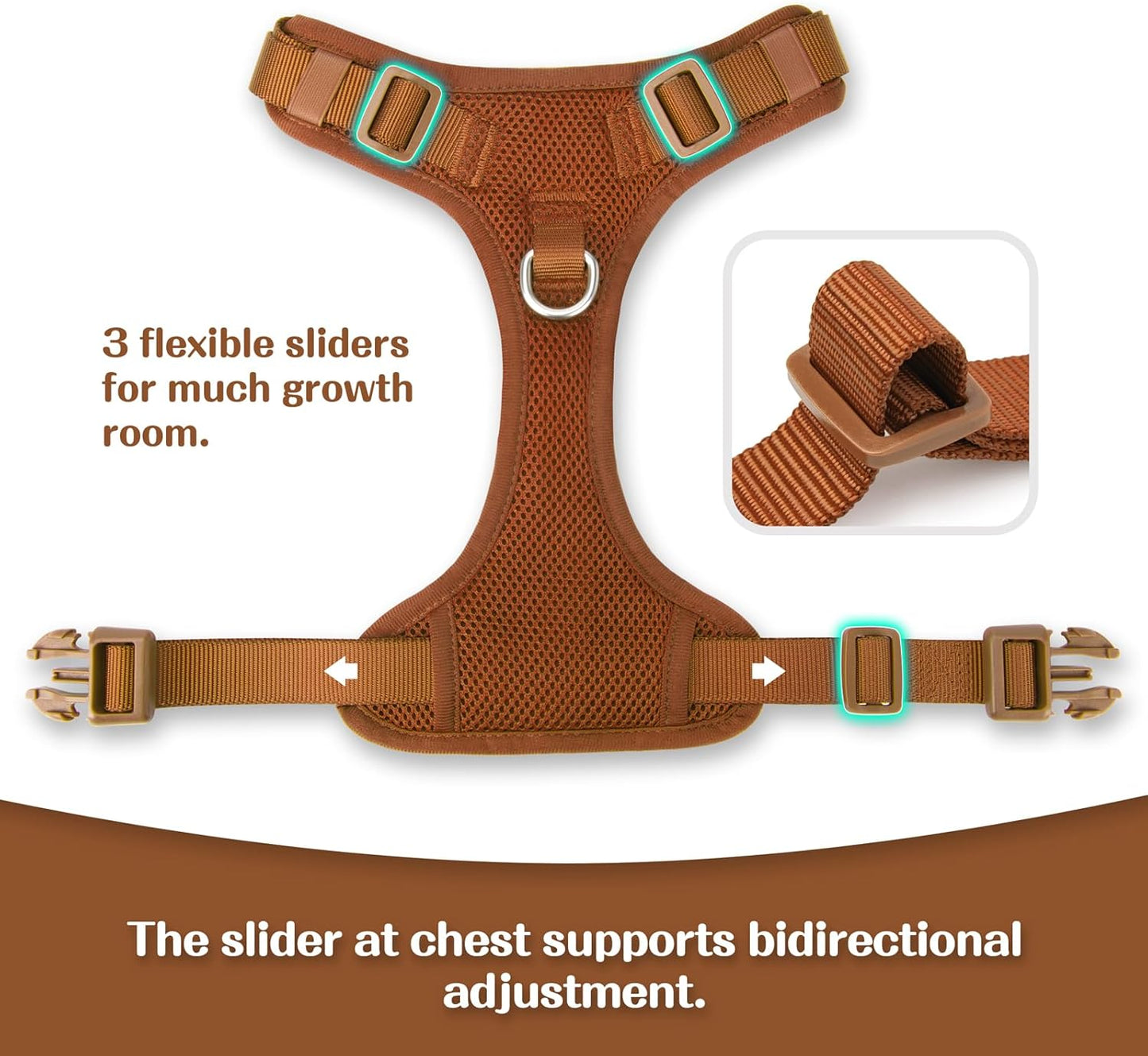 No Pull Dog Harness for Small Medium Large Dogs - Adjustable 2 Layer Mesh Dog Vest with Dual Clip, Escape Proof, Quick Release, Lightweight Breathable Mesh for Walking Hiking (Carmel Brown,XS)