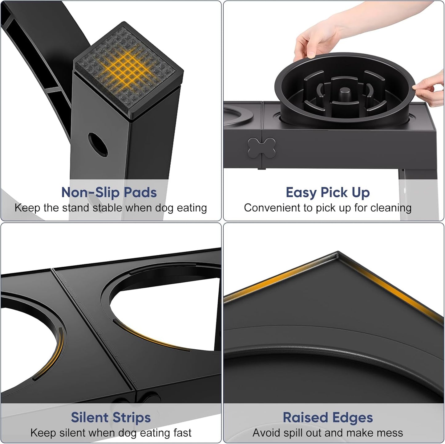 XIAZ Elevated Dog Bowls Slow Feeder Dog Bowl Stand Food and Water Bowl Set for Large Medium Sized, 4 Heights Adjustable, Non-Slip, Durable, Prevents Bloating & Improves Digestion