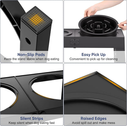 XIAZ Elevated Dog Bowls Slow Feeder Dog Bowl Stand Food and Water Bowl Set for Large Medium Sized, 4 Heights Adjustable, Non-Slip, Durable, Prevents Bloating & Improves Digestion