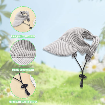 Dog Baseball Cap, Dog Cat Summer Beach Visor Hat with Ear Holes, Adjustable Puppy Sunbonnet Headdress (Grey, Large)