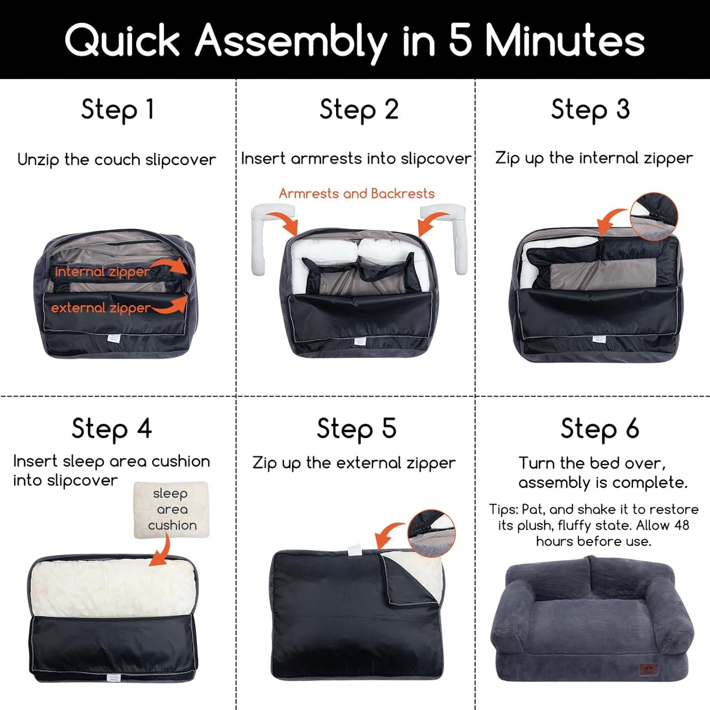 Hollypet Fluffy Plush Dog Cat Pet Couch Soft Calming Sofa Bed for Medium Small Cats and Dogs, Gray